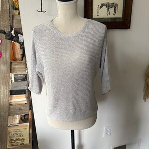 Eileen Fisher Sweater Size PP Silver Open Knit Batwing Linen Blend